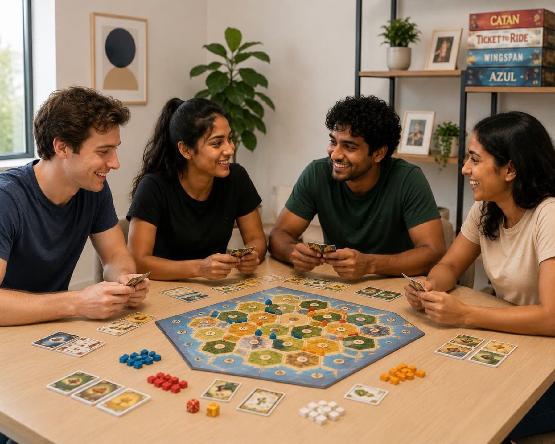Friends sharing a board game evening